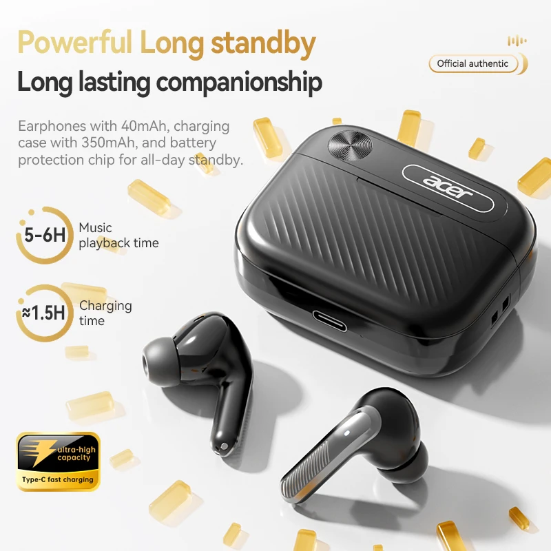 سماعات رأس بلوتوث لاسلكية داخل الأذن من Acer Ohr644 Anc للحد من الضوضاء، تأثير صوت بانورامي مريح يرتدي عمر بطارية طويل مخصص للرياضة والجري متوافق مع الهواتف المحمولة والأجهزة اللوحية #4