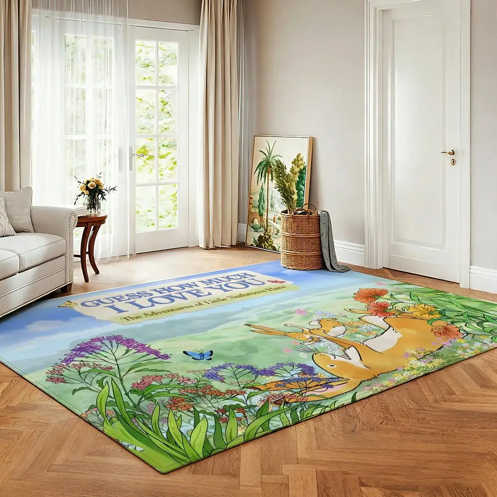 Children's Book Guess How Much I Love You Floor Mat Soft Flannel Entrance Door Mat Non Slip Absorbent Bathroom Bedroom Floor Rug