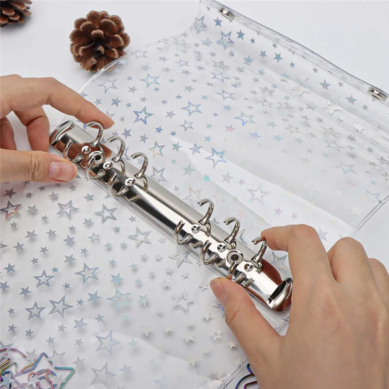 Advanced Budget Binder Cover Clear PVC Binder Glitter Star Refillable Notebook Shell Protector With 2 Snaps