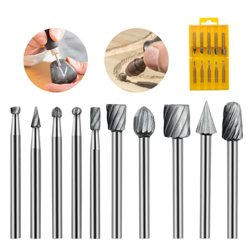 6/10pcs Mini Round HSS Burr Set Wood Carving Rasp For Shank Burs Tools High Speed Wood Working Drill Bits Rotary Files