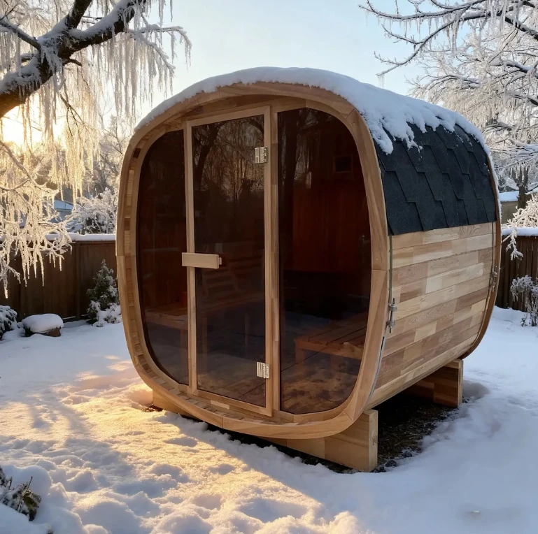 4-person Cube Cedar Sauna Cabin with Heater Traditional Steam Sauna