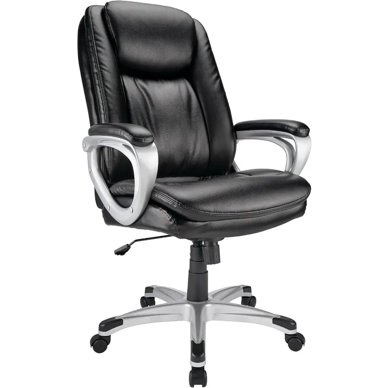 Leather High-Back Chair, this executive chair allows easy mobility and holds weights of up to 275 lbs. Black/Silver