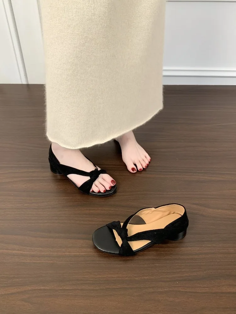 Butterfly-knot Women Gladiator Sandals Concise Slip On Low Heel Shoes Summer Comfort Daily Walking Dress Sandals_vogvips.com
