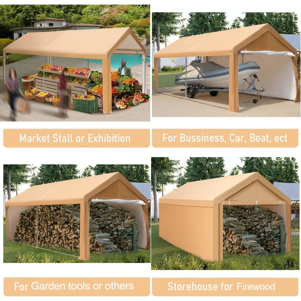 10'x 20' Heavy Duty Carport, Car Canopy Tent with Removable Sidewalls and Doors, Portable Garage with Waterproof and UV