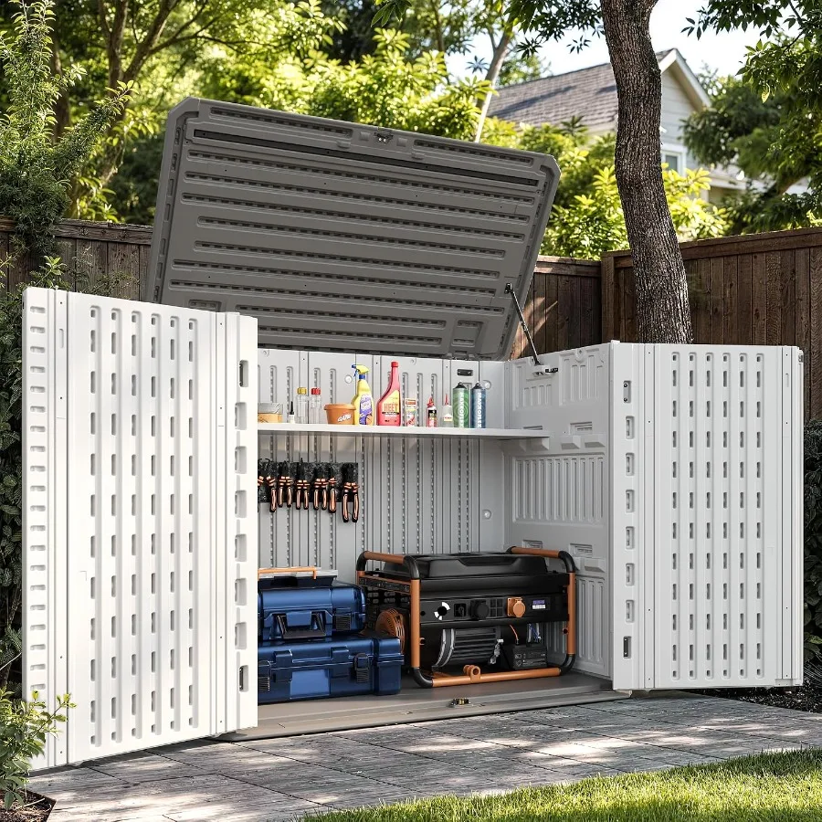 34 Cu.Ft Resin Storage Shed for Outdoor Horizontal Use, White, Weather-Resistant and Lockable