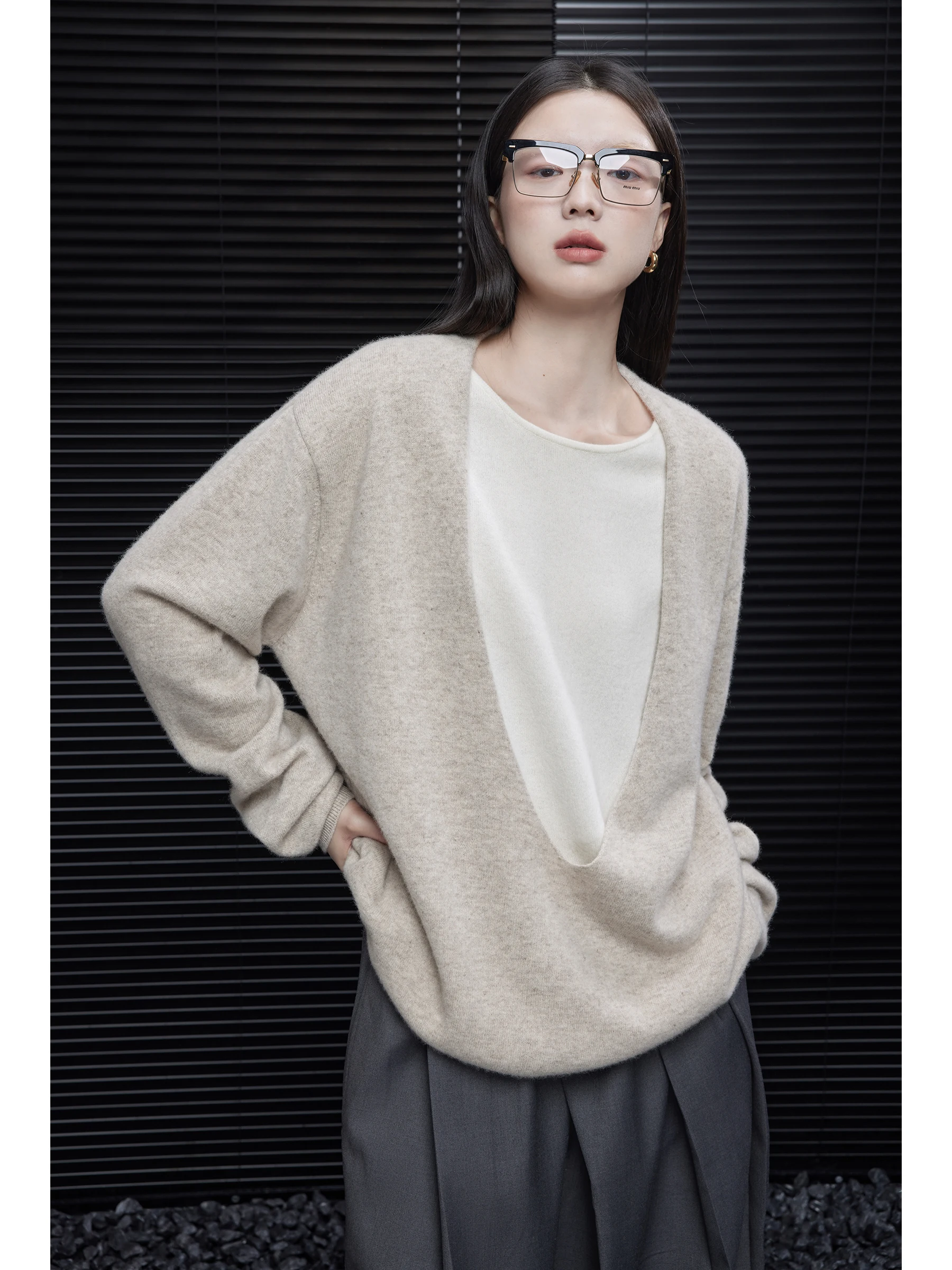 

Oaeal Свободный женский шерстяной свитер, искусственный двухсекционный уличный свитер, осень-зима, новинка Faion Lazy Sle, специальный и уникальный