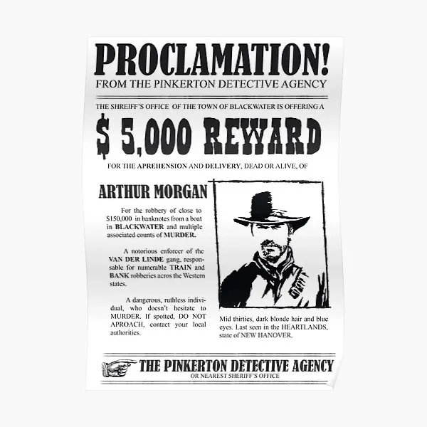 Arthur Morgan Is Wanted Poster Muurschildering Muur Grappige Vintage Print Foto Kunst Moderne Decoratie Thuis Schilderen Decor Kamer Geen Frame
