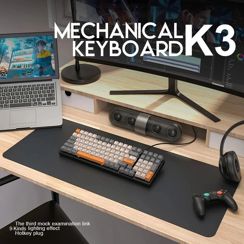 K3 Russian Mechanical Keyboard Red/Blue Switch Type-C RGB 9 Light Model 100 Keys Hot Swap Axis Game Computer Customized Keyboard