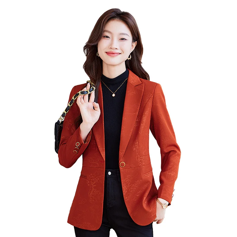 Spring Autumn Women Blazer New Fashion Printed Long Sleeve Single Button Suit Jacket Ladies Professional Formal Jacket Outerwear