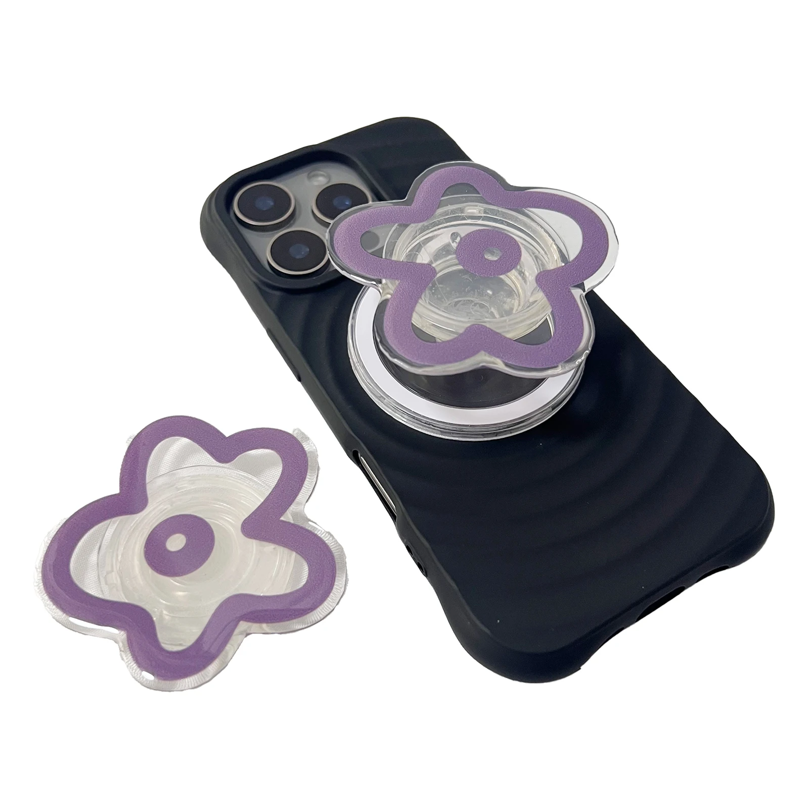 

Милый мультяшный фиолетовый цветок, держатель для телефона Griptok, поддержка iPhone 17, 16, PM, Samsung Grip Tok, розетка, кронштейн, подарок для девочки