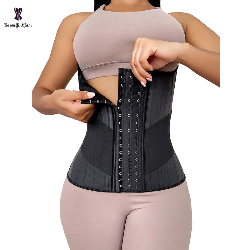 Corsé de látex brillante para mujer, faja adelgazante de talla grande con 16 hebillas para Control de barriga y vientre