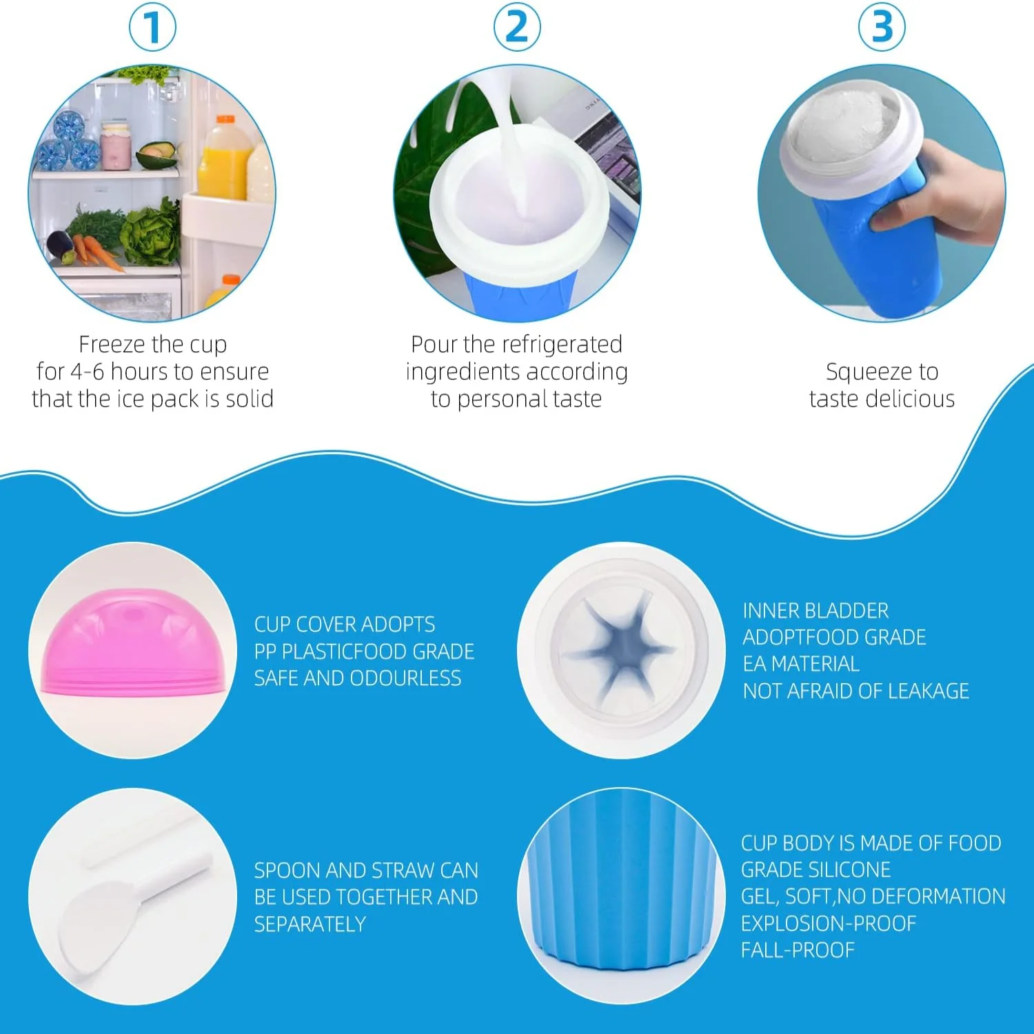 كوب Slushy صانع كوب ترقية 500 مللي كوب سعة كبيرة صانع التبريد كوب تجميد القدح ميلك شيك عصير القدح