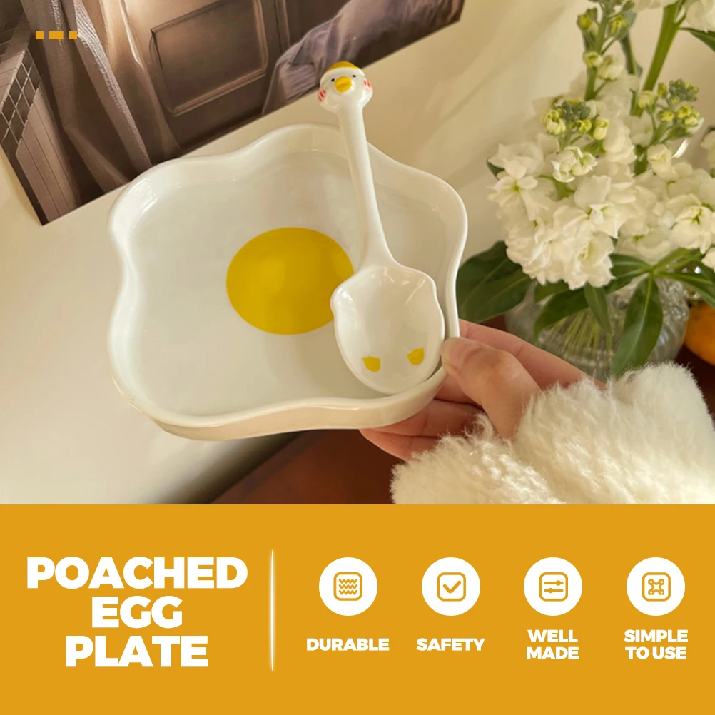 

1Set Ceramic Dessert Plate Poached Egg Designed Multipurpose Food Serving Tray for Family Party Restaurant Catering Use