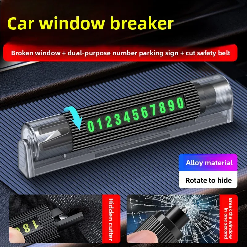 Vehicle Multifunctional Safety Hammer Emergency Car Escape Hammer Temporary Parking Double Number Plate Mini Window Breaker