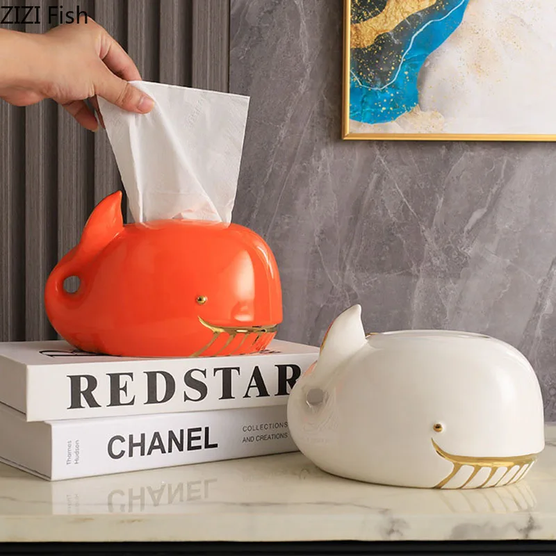 Cartoon Whale Shape Tissue Box Coffee Table Desk Decoration Modern Design Ceramic Tissue Box Bedside Table Paper Towel Case