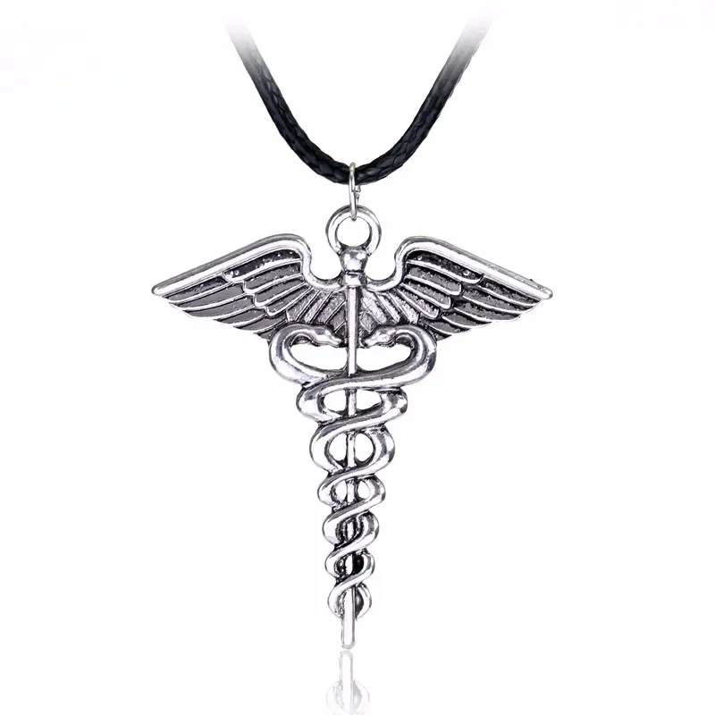 Percy Jackson Necklace Angle Wings Snake Ouroboros Magic Wand Caduceus Asclepius Pendant New Emergency Medical Jewelry Gifts