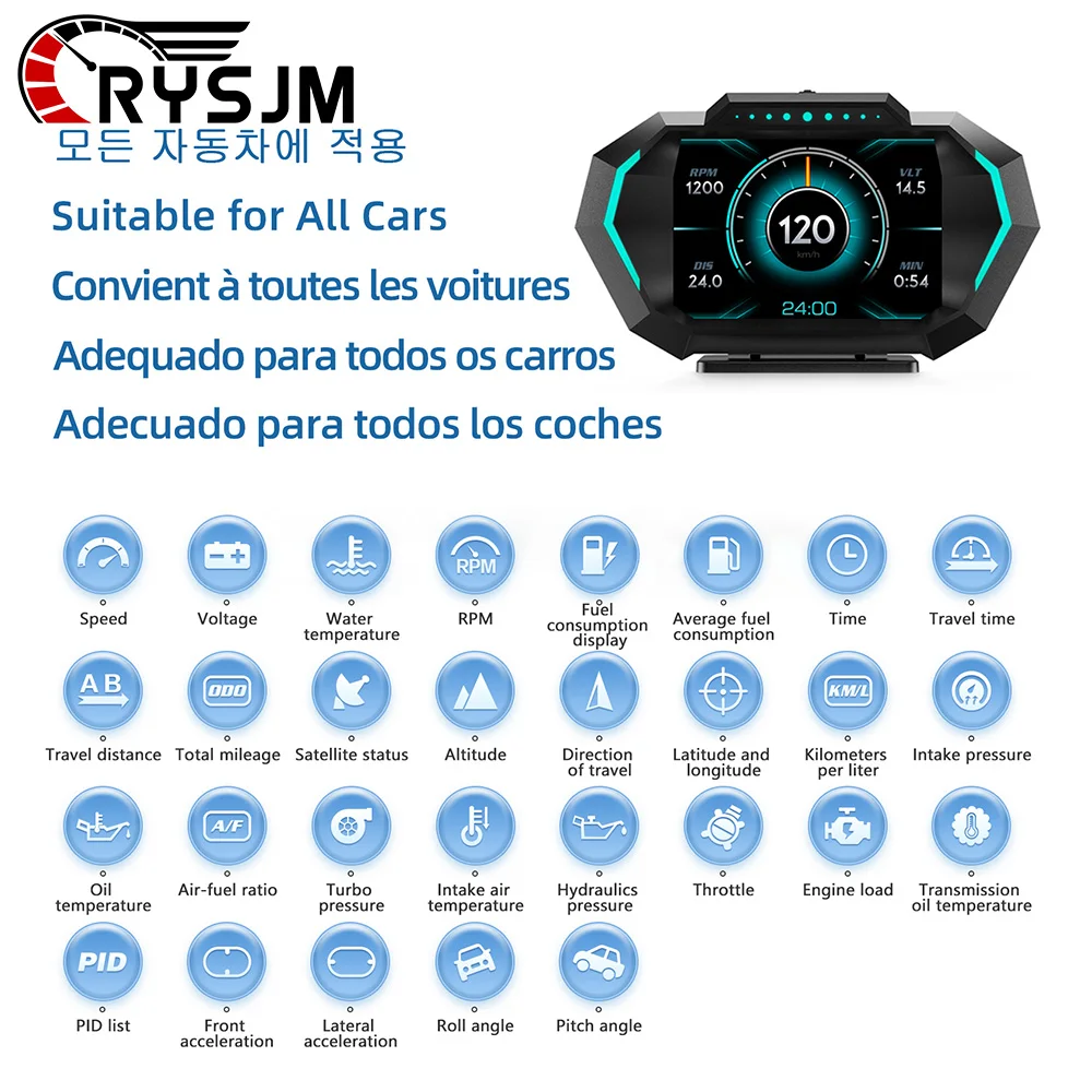 

HD P24 Car Head Up Display OBD + GPS On Board Computer HUD CAR Speed Water Temp Consumption Slope KMH MPH Automotive Electronics