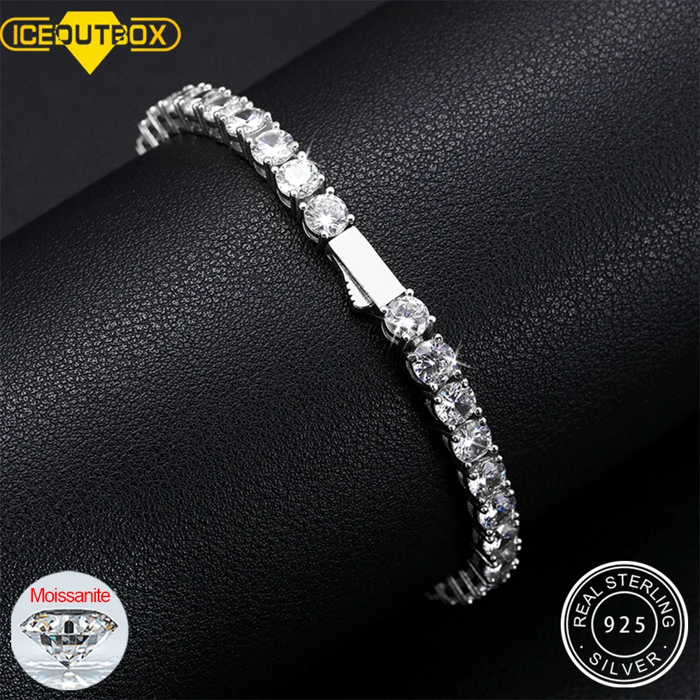 2-5mm Real Moissanite Tennis Bracelet For Women Christmas Gift Platinum Plated 100% 925 Sterling Silver Wedding Jewelry Hip Hop