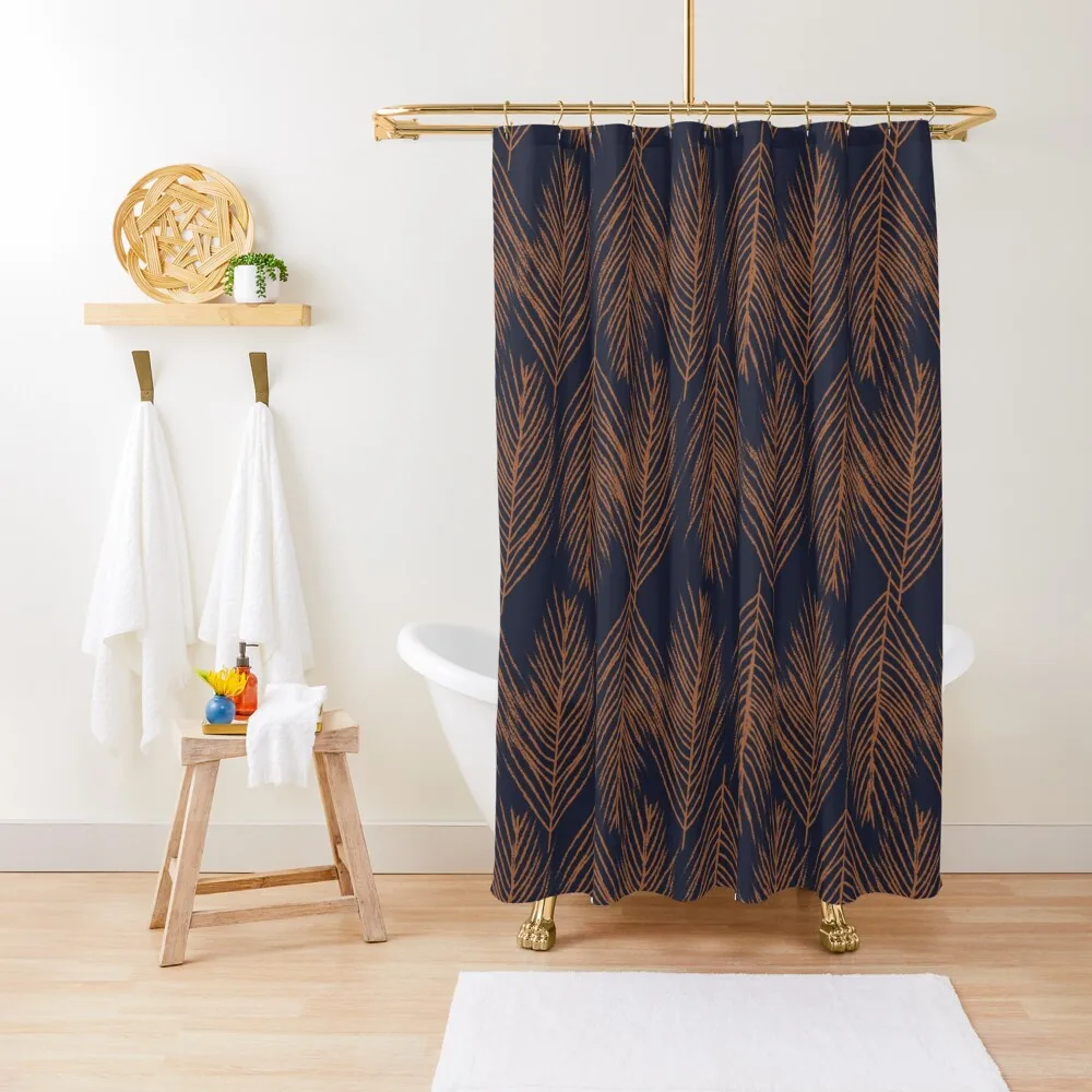 

Rust Branches on Dark Blue Shower Curtain Luxury Bathroom Shower Sets For Bathroom Anime Bathroom Shower Bath Curtain