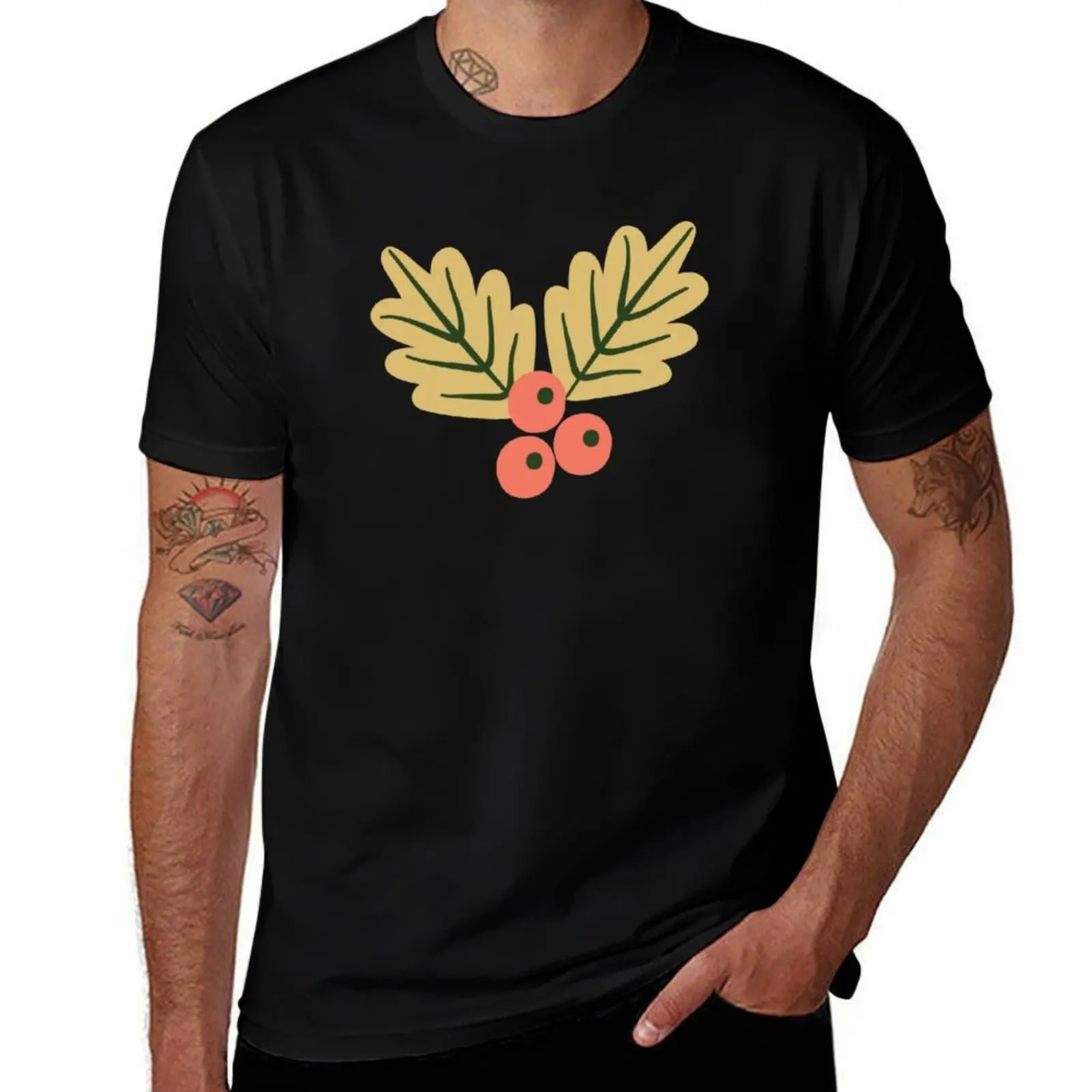 Christmas Holly Berries T-Shirt Basic Casual Wear Short Sleeve Top T-Shirt