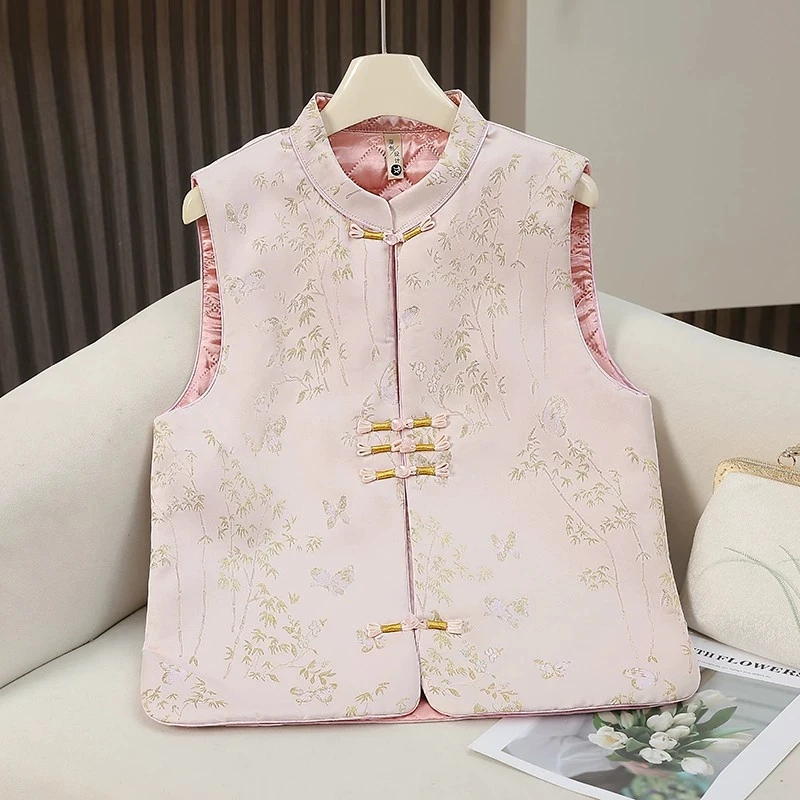 Retro Coil Buckle Chinese Vest Women Coat Heavy Industry Fashion National Style Jacquard Top Female Waistcoat Sleeveless Jacket