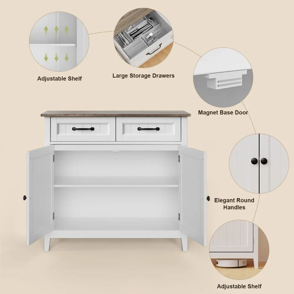 Kitchen Sideboard Buffet Cabinet, 32'' H Large Kitchen Storage Island and Adjustable Shelf, Modern Coffee Bar Console Cabinet