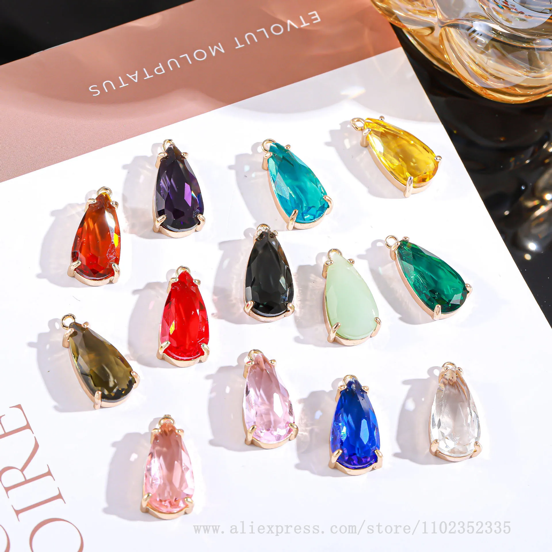 20pcs/ Bag  Fashion colored long water droplet inlaid crystal pendant pendant DIY earrings necklace making accessories