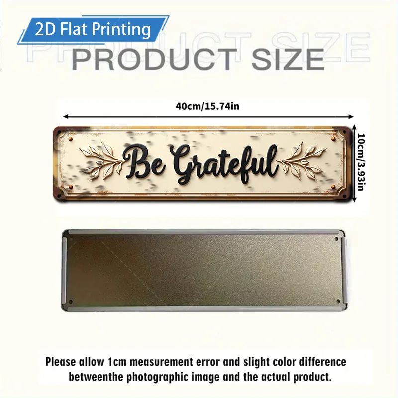 1pc 4x16 polegada sinal de metal "rústico 'Be Grateful' sinal de metal para decoração de fazenda, arte de parede estilo vintage"