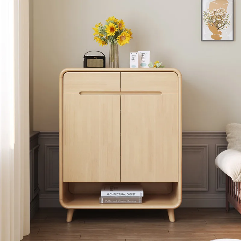 Nordic solid wood frame shoe changing stool integrated entrance foyer cabinet with large capacity, simple and modern entrance sh