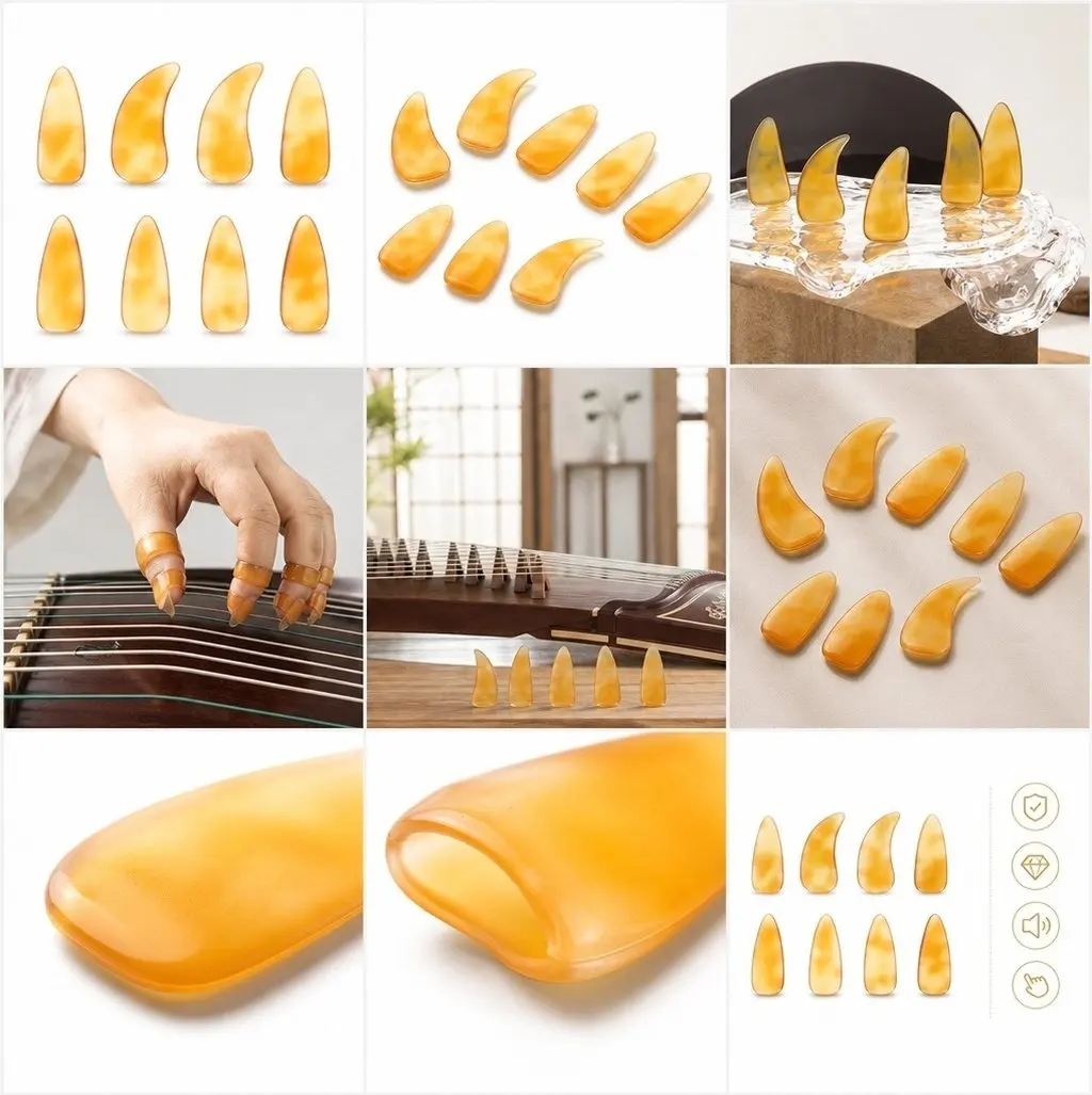 8pcs Guzheng Finger Picks Set for Beginners – Traditional Chinese Zither Nail Covers for Pipa & Guzheng Players