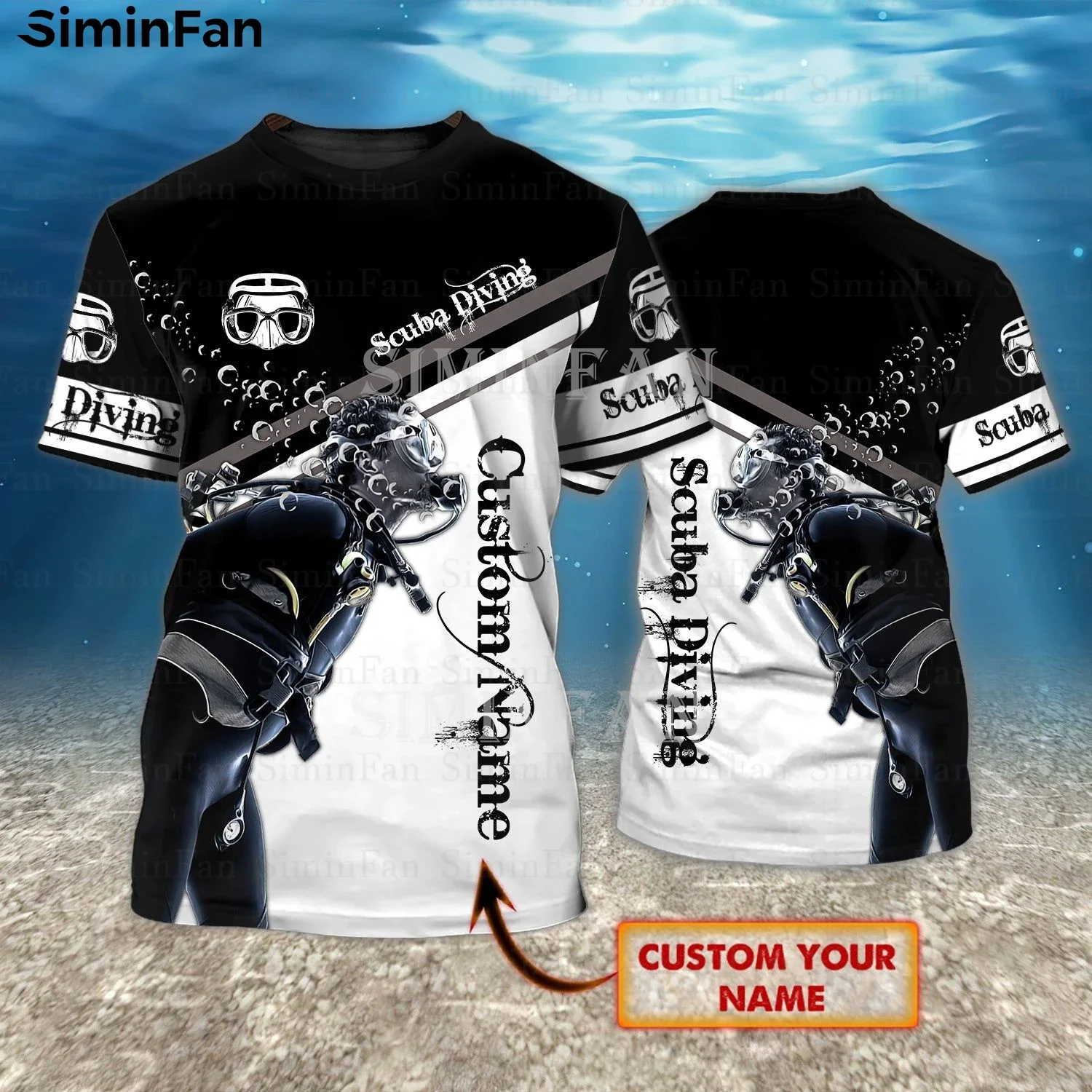 Scuba Diving Shark Octopus Custom Name 3D Printed Mens T-Shirt Male Summer Tees Tops Casual Beach Shirt Unisex Female Streetwear