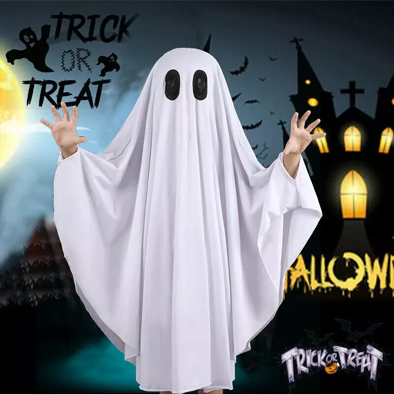 Cute Kids Halloween Horror Cloak Cape Anime No Face Cosplay Costumes Ghost White Tassels Cloak Unisex Halloween Costume Full Set