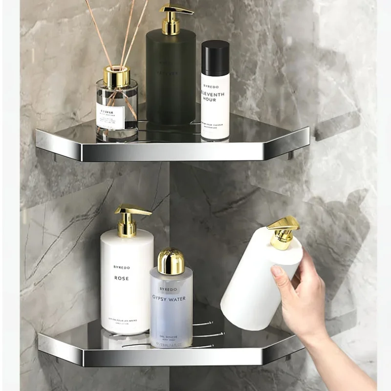 Punch-free 304 Stainless Steel Shelves Double-layer Rack Kitchen Black Corner Rack Anti-rust Triangle Rack For Bathroom