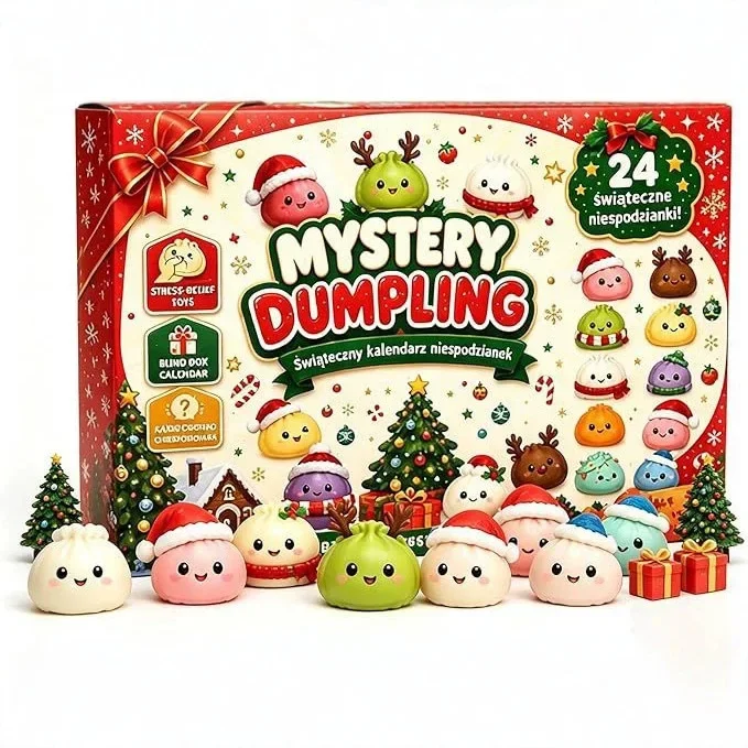 2026 Christmas Squishy Advent Calendar 24-Day Countdown Mystery Dumpling Blind Box, Stress Relief Fidget Toy Gift for Kids