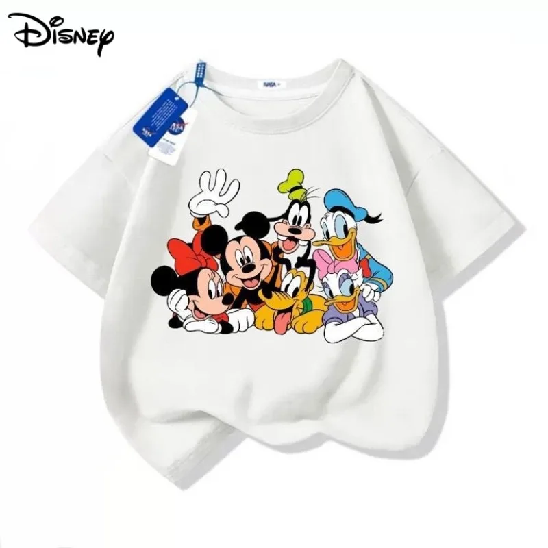 تي شيرت ديزني كارتون ميكي دونالد داك بأكمام قصيرة للأولاد والبنات، قميص صيفي عصري فضفاض.