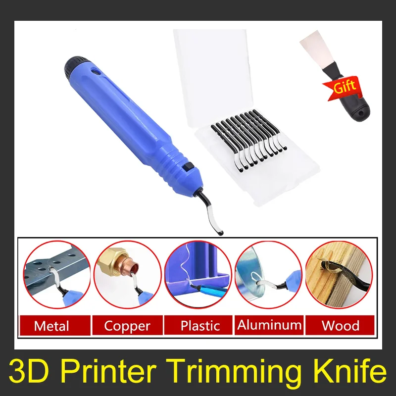 

3D Printer Trimming Knife For PLA ABS PETG Model Pruning Tool Burr Trimming Scrapers with 10pcs Deburring Blades