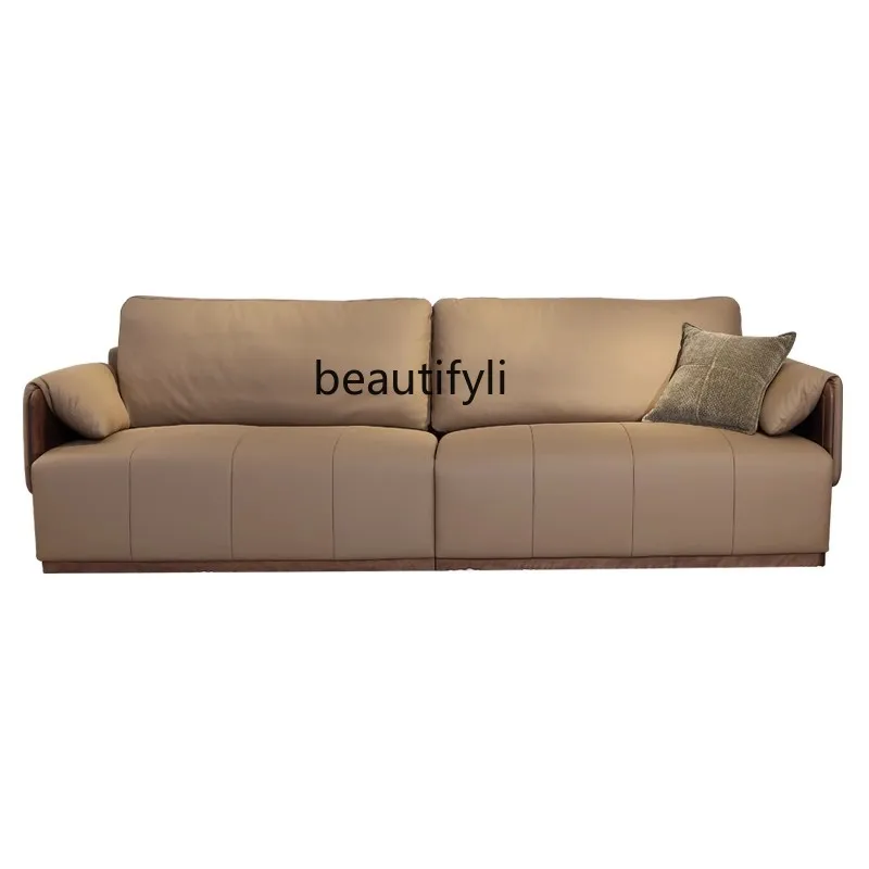 

North American black walnut sofa elephant ears straight row leather first layer cowhide solid wood sofa