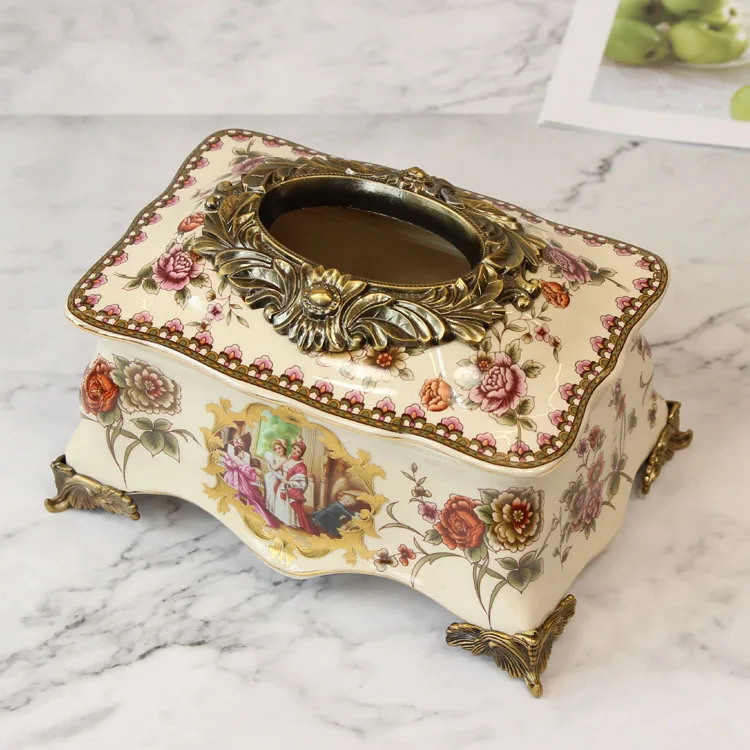 European luxury villa model room decoration, drawer box, American living room tea table alloy ceramic ornaments