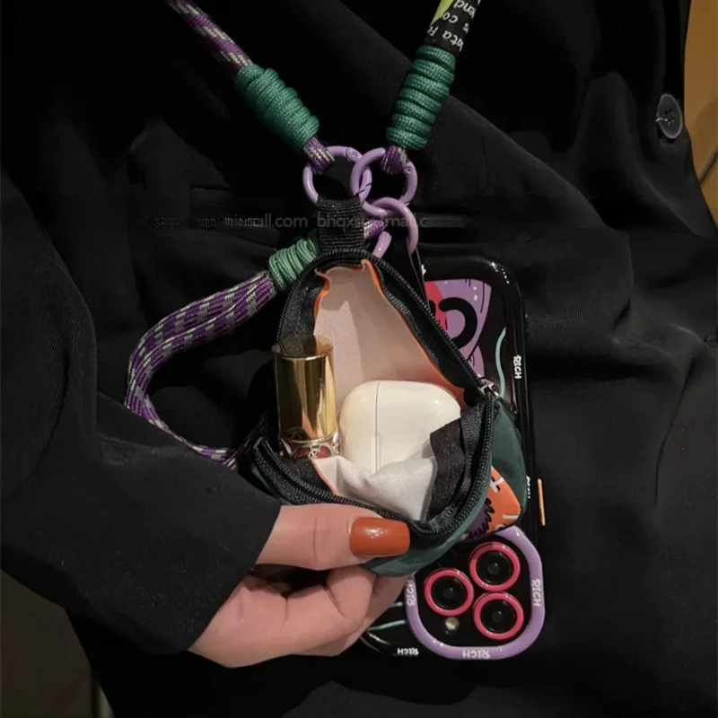 New Suitable for iPhone 14promax Lucky Cat Monster Earphone Case 13pro Weaving Crossbody 12 11 All Inclusive Protection Cover