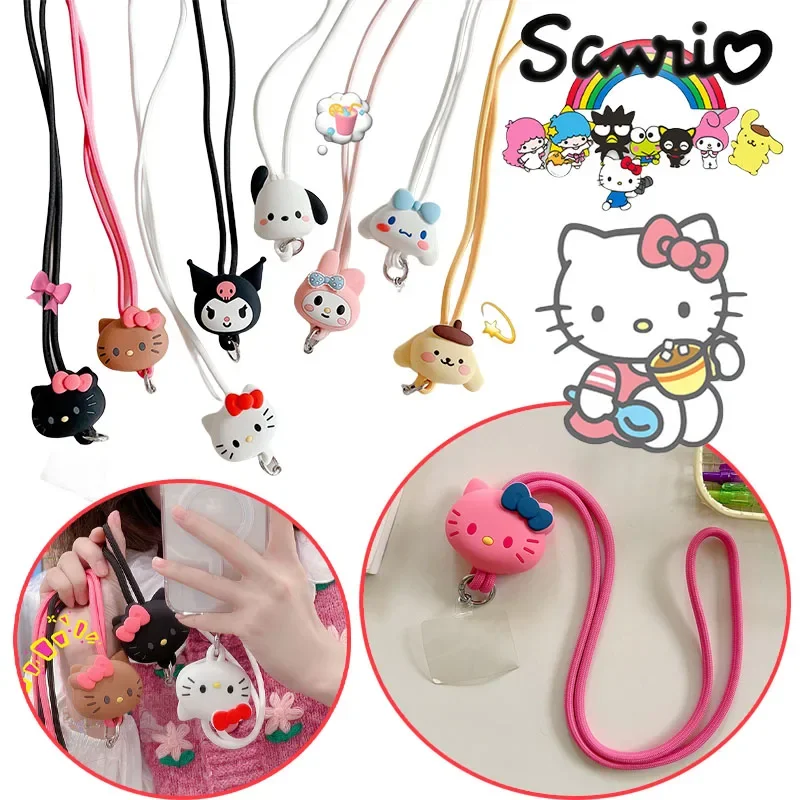 Sanrio Hello Kitty Phone Case Lanyard Silicone ID Neck Lanyard Diagonal Crossbody with Card Anti-drop Cartoon Strap Ornaments