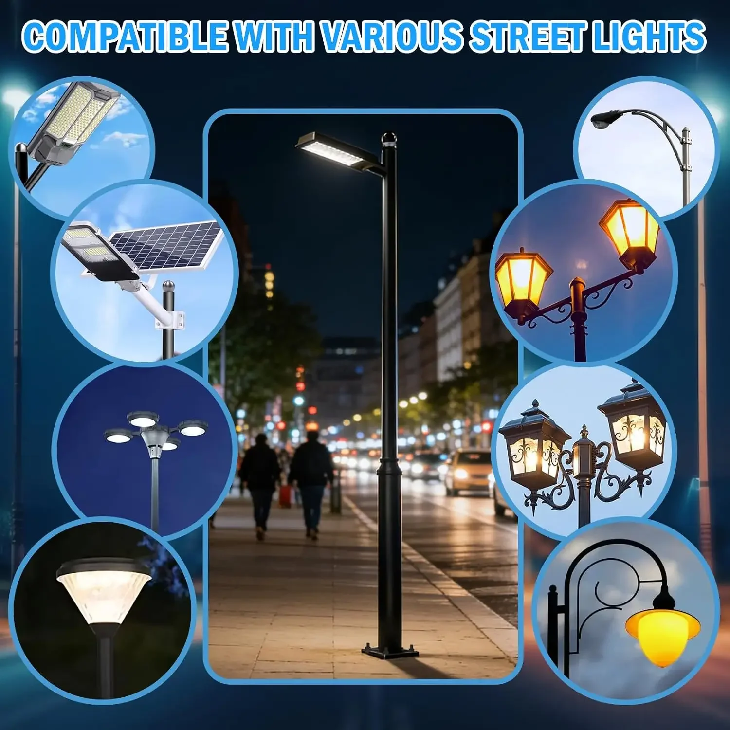 Street Light Pole Outdoor 26FT Tall, Heavy Duty Solar Lamp Post with Screwless Twist-Lock Assembly, Rustproof Galvanized Steel M