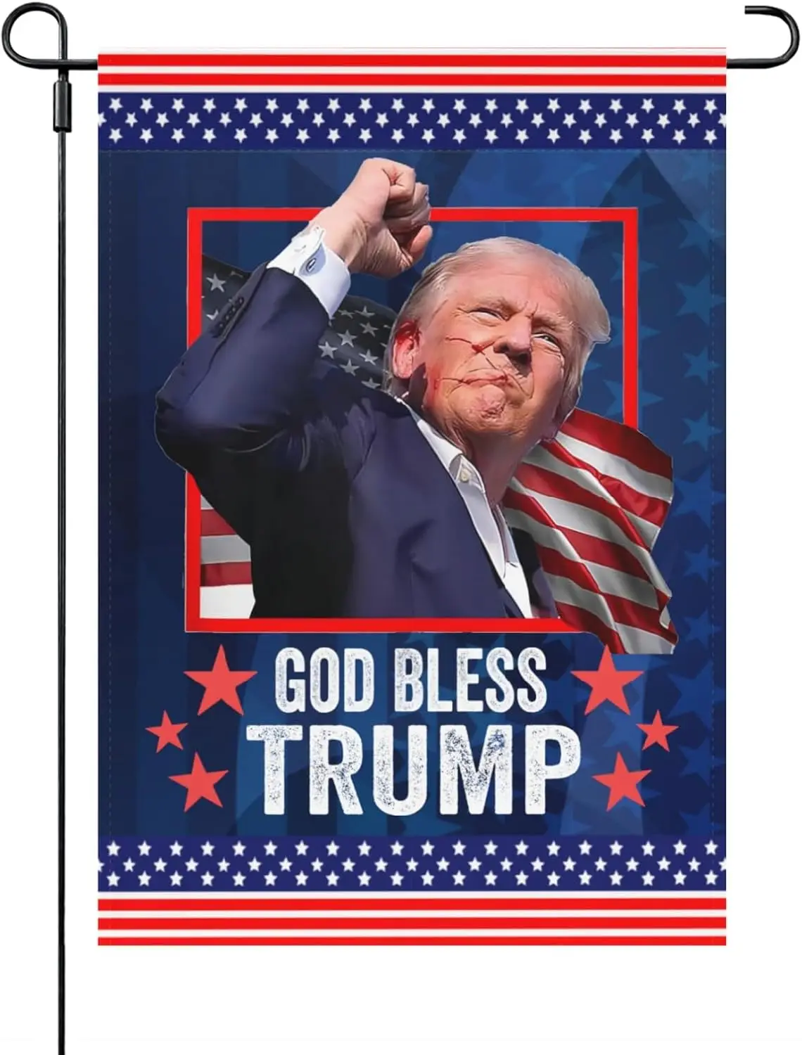 God Bless Trump Us Flag Trump Election Rally Shooting 2024 Trump45 47 House Flag Funny 12x18 Inch Double Sided Flag Funny Garden