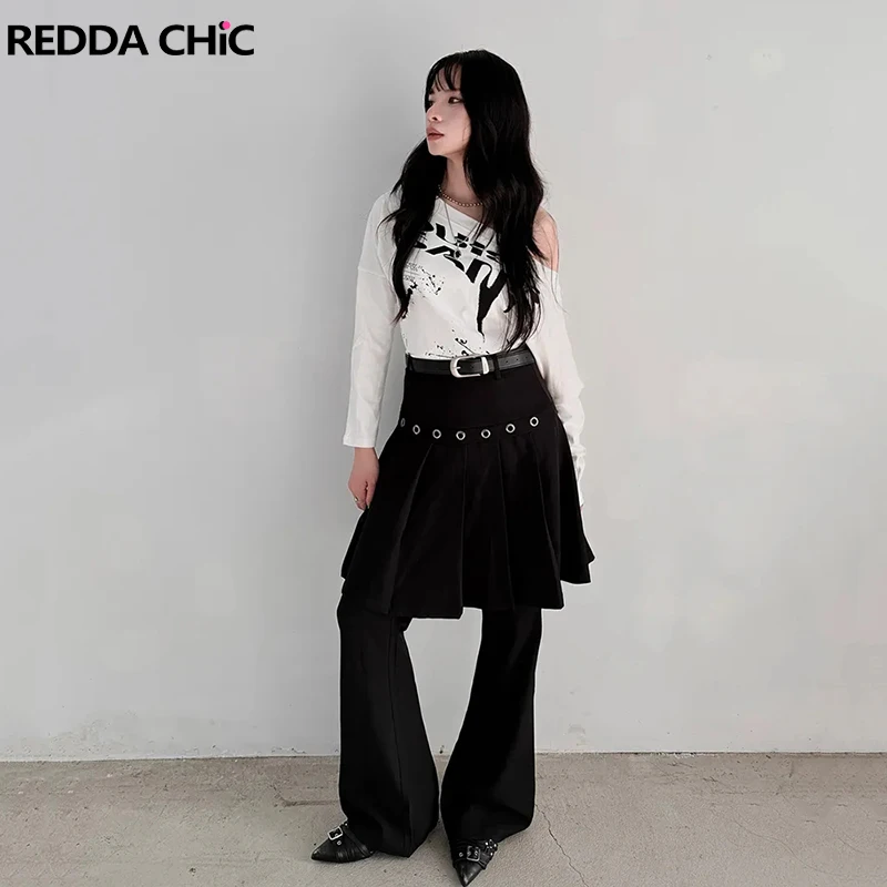 

Брюки-кюлоты REDDACHiC черные, плиссированные, с вышивкой, в стиле ретро, больших размеров, Cleanfit, Rokku Gyaru, женская одежда