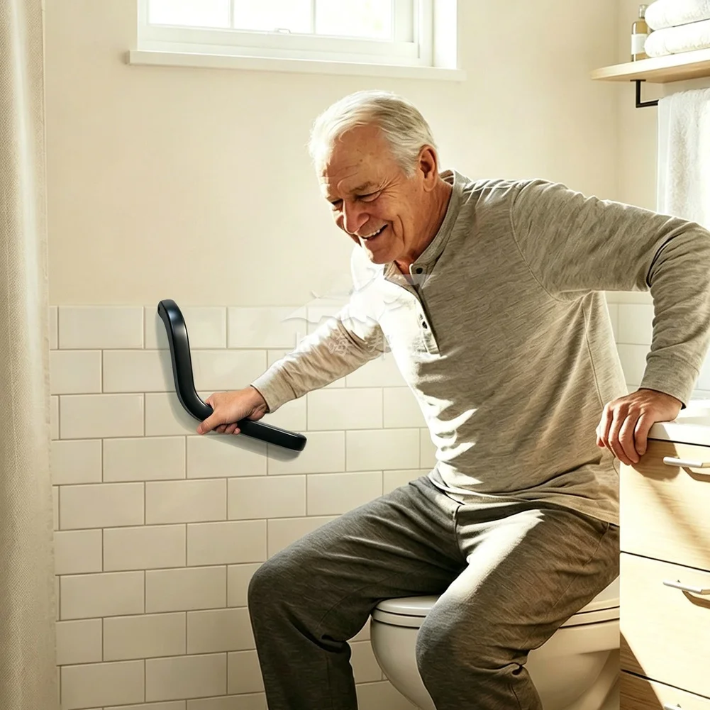 35.2*17.2*5.15cm Bathroom Bathtub Black Stainless Steel Armrest Toilet Handle Grab Bar Toilet Elderly Accessibility Railing