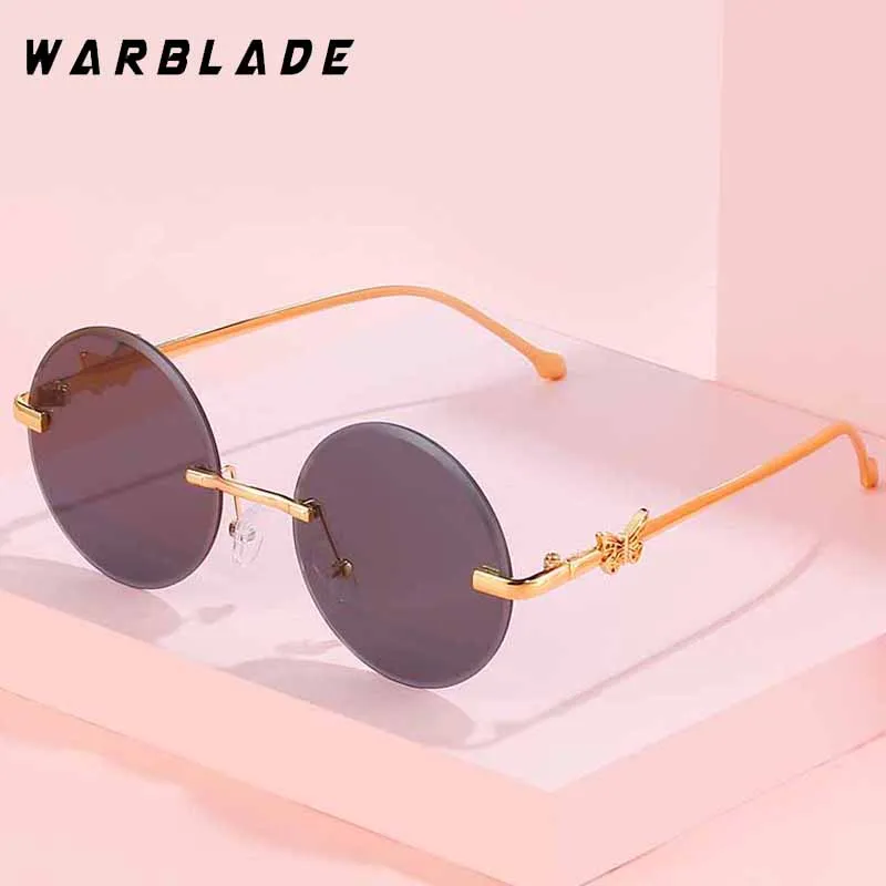 

Fashion Oversized Round Rimless Women Sunglasses Luxury Design Butterfly Decoration Metal Leg Men Sunglass Travel Eyewear UV400