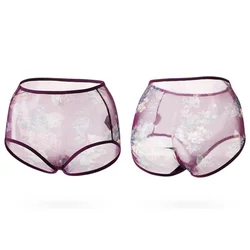 2PCS/Set Panties for Women High Waist Chinese Ink Painting Print  Sexy Net Lingeries Briefs  Thin Transparent Underwears