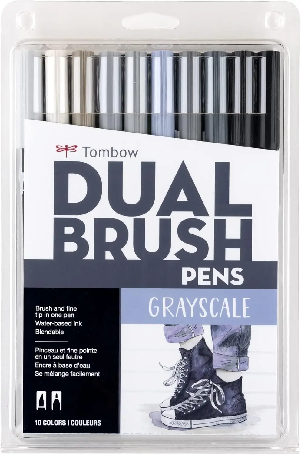 

Dual Brush Pen Art Markers, Grayscale 10-Pack with Blendable Brush and Fine Tips for Creative Projects