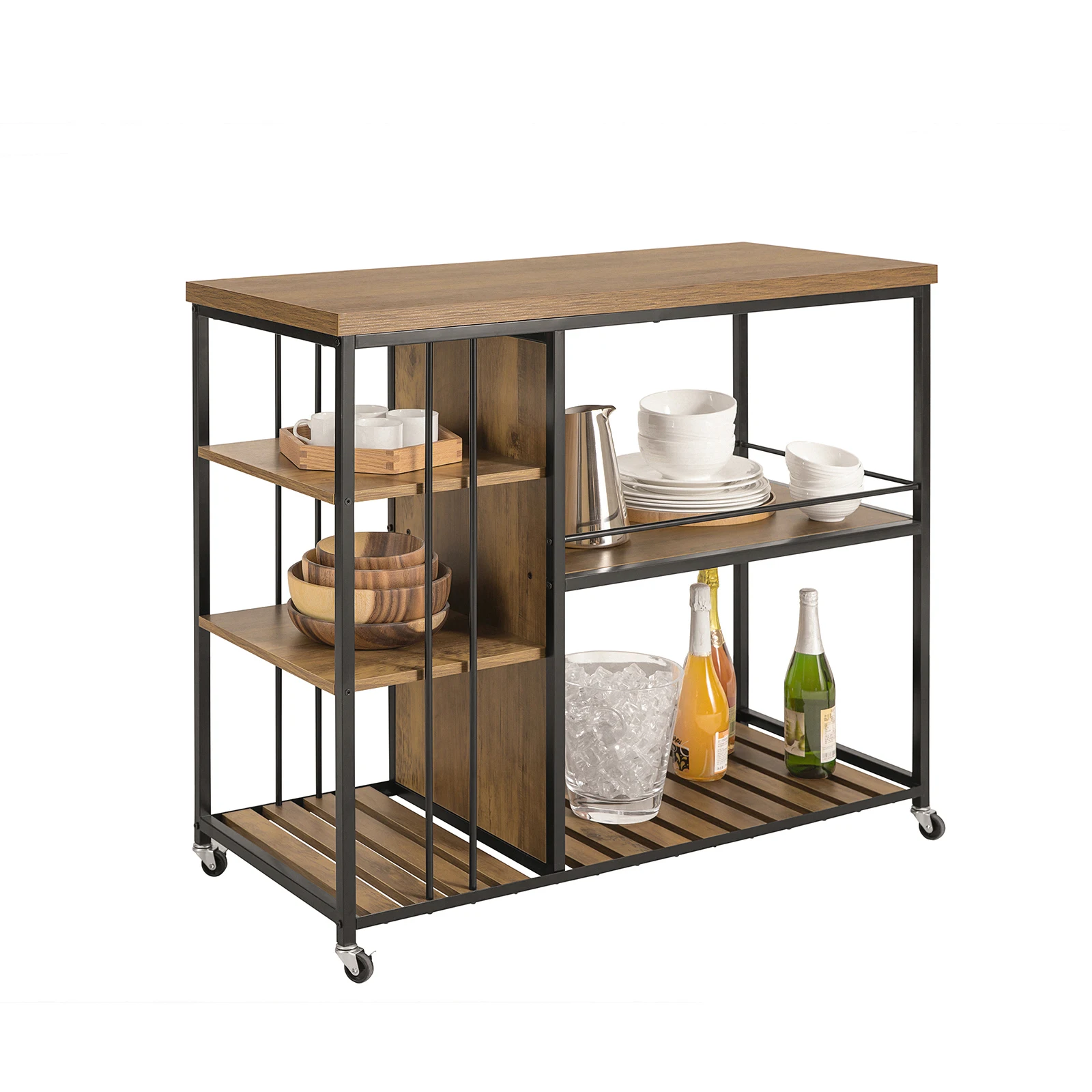 SoBuy SVW18-F carrito para servir con 5 bandejas, carrito lateral, carrito para té, carrito de bar, carrito de cocina, estante para microondas