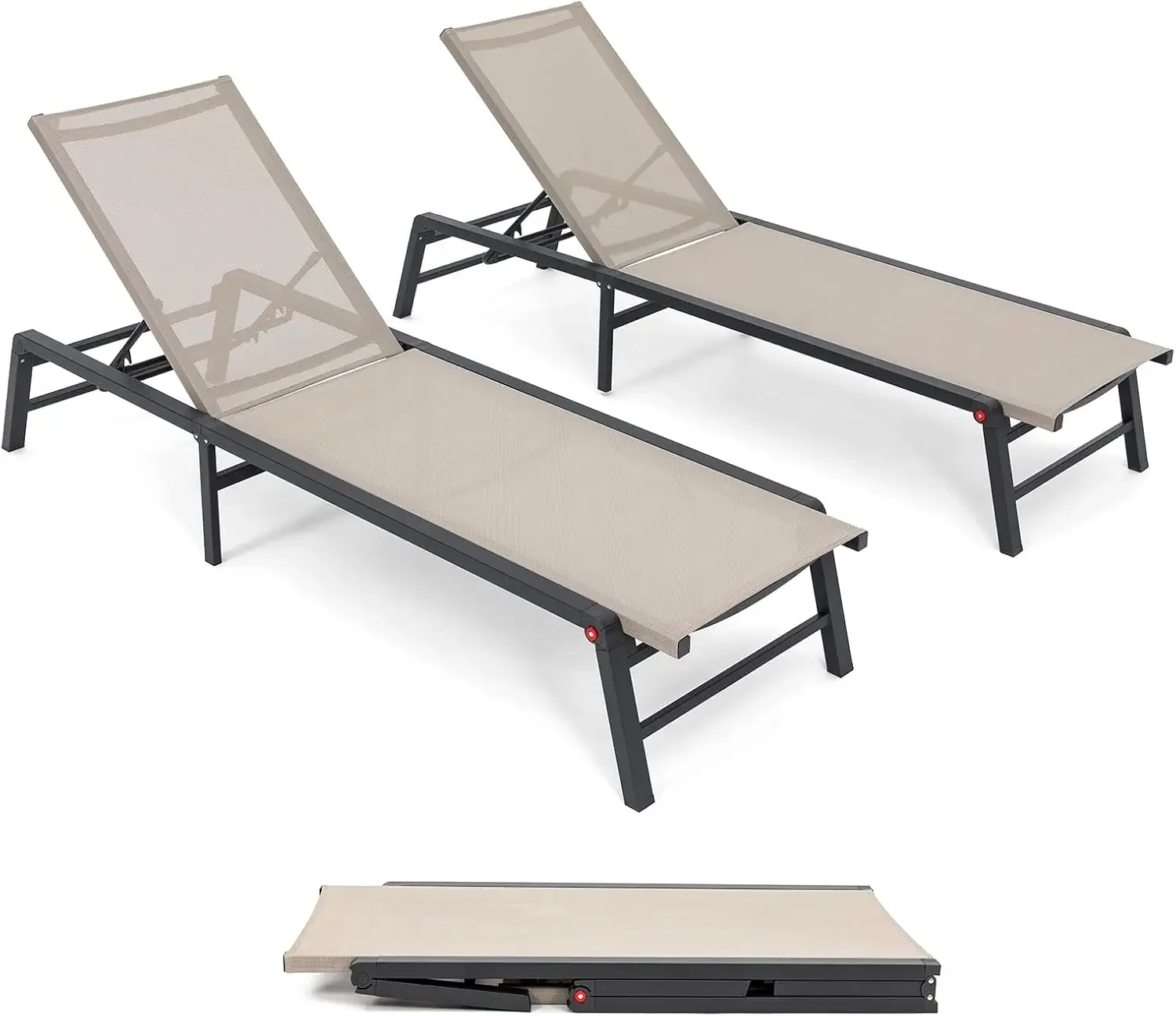 Lounge Outdoor, Aluminum Outdoor Chaise Lounge Set of 2 Assemble-Free, Patio Lounger Poolside Lay Flat Sunbathing