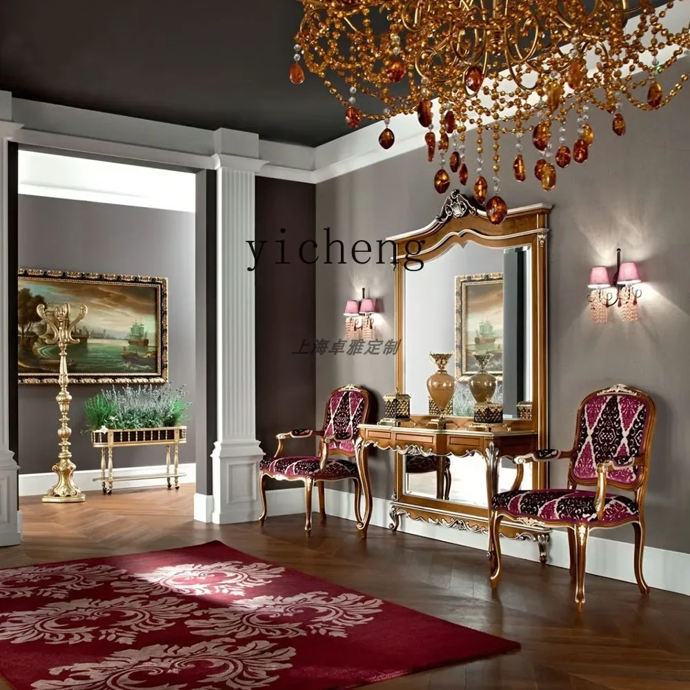 YFY  French Style Corridor Wall-Mounted Dressing Table Solid Wood Vintage Home Use with Mirror Entryway Table